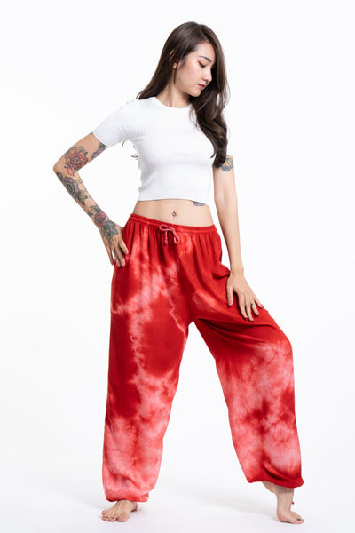 Tie Dye Drawstring Women's Yoga Massage Pants in Red