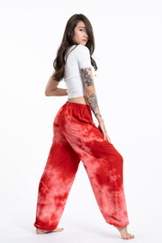 Tie Dye Drawstring Women's Yoga Massage Pants in Red