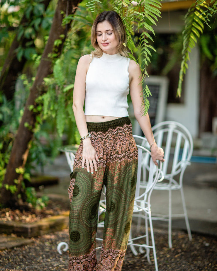 Geometric Mandalas Women's Harem Pants in Olive