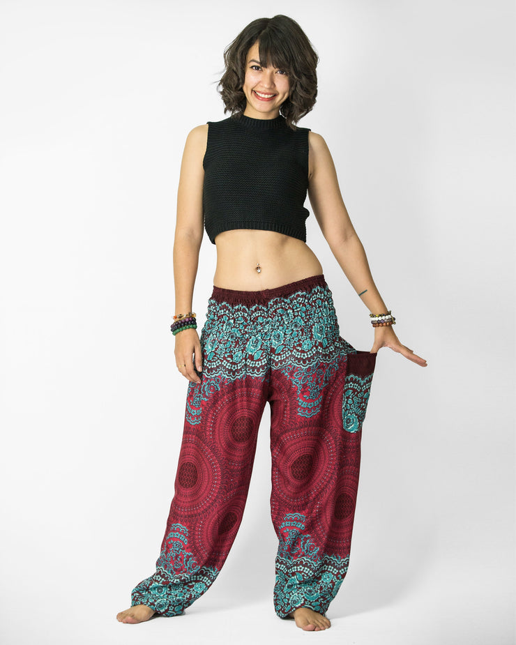 Geometric Mandalas Women's Harem Pants in Red