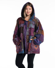 Patch Work Stone Wash Hooded Jacket in Multi Purple