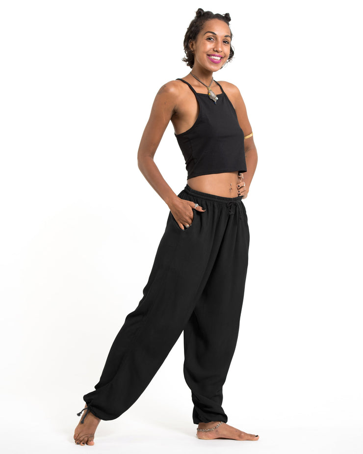 Solid Color Drawstring Women's Yoga Massage Pants in Black