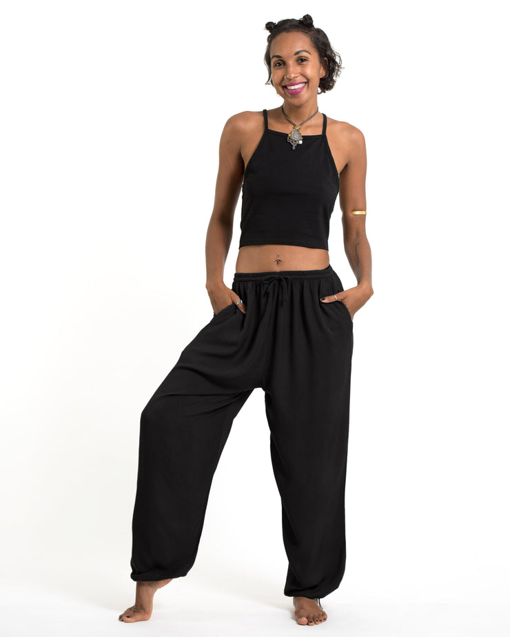 Solid Color Drawstring Women's Yoga Massage Pants in Black