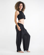 Solid Color Drawstring Women's Yoga Massage Pants in Black