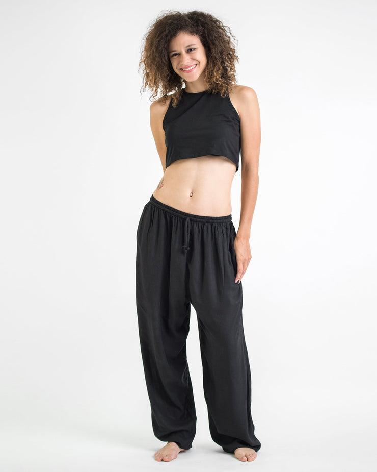 Solid Color Drawstring Women's Yoga Massage Pants in Black