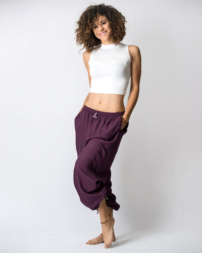 Solid Color Drawstring Women's Yoga Massage Pants in Dark Purple