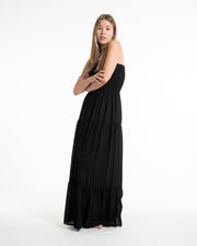 Solid Color Smocked Maxi Dress in Black