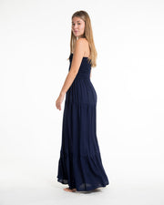 Solid Color Smocked Maxi Dress in Blue