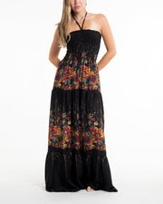 Floral Smocked Maxi Dress in Black