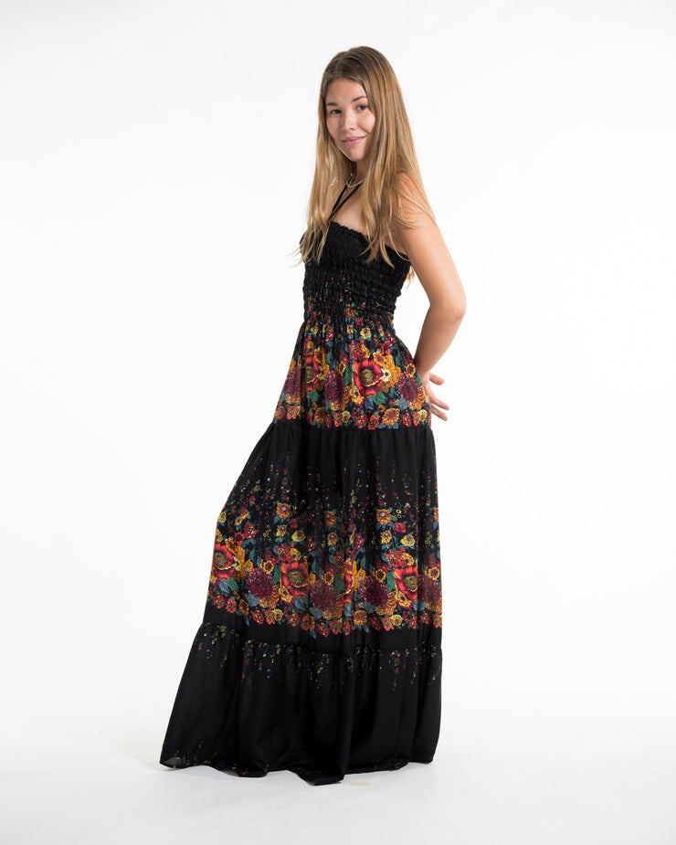 Floral Smocked Maxi Dress in Black