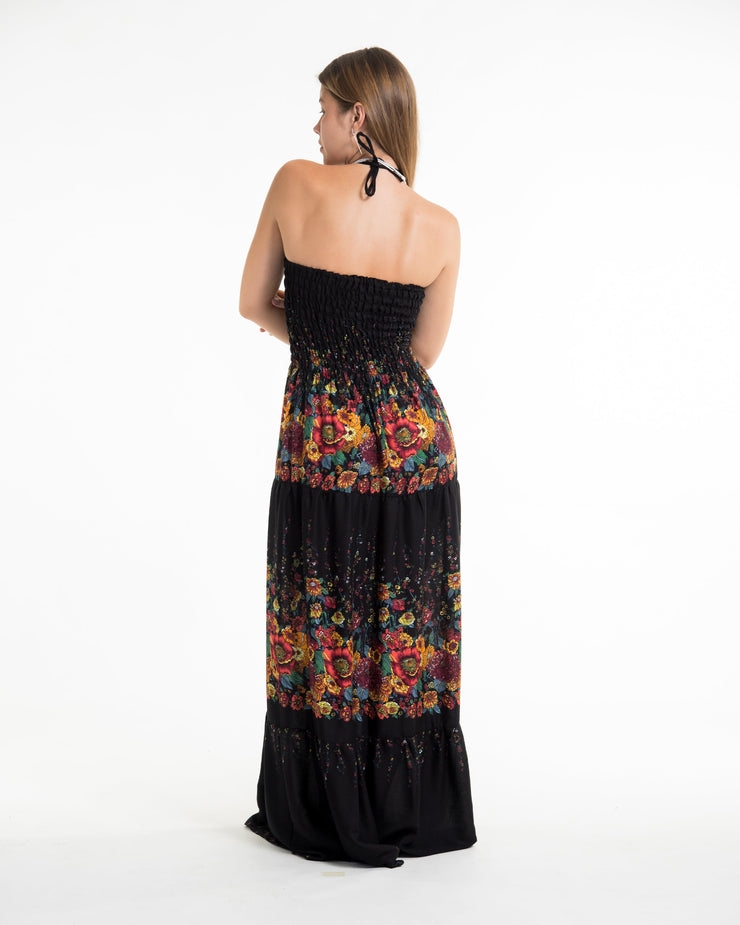 Floral Smocked Maxi Dress in Black