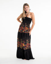 Floral Smocked Maxi Dress in Black