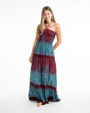 Geometric Mandalas Smocked Maxi Dress in Red