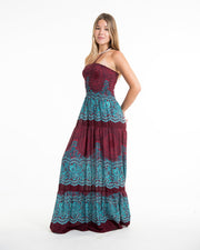 Geometric Mandalas Smocked Maxi Dress in Red