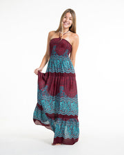 Geometric Mandalas Smocked Maxi Dress in Red