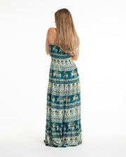 Festive Elephants Smocked Maxi Dress in Teal