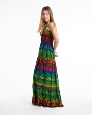 Rainbow Elephant Smocked Maxi Dress in Green