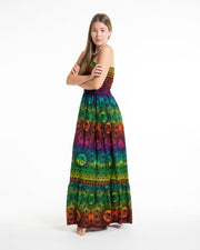 Rainbow Elephant Smocked Maxi Dress in Green