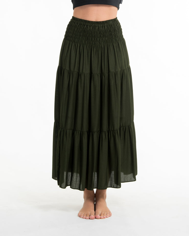 Solid Color Midi Skirt in Dark Green