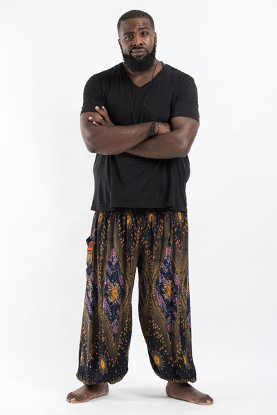 Plus Size Peacock Eye Men's Harem Pants in Black