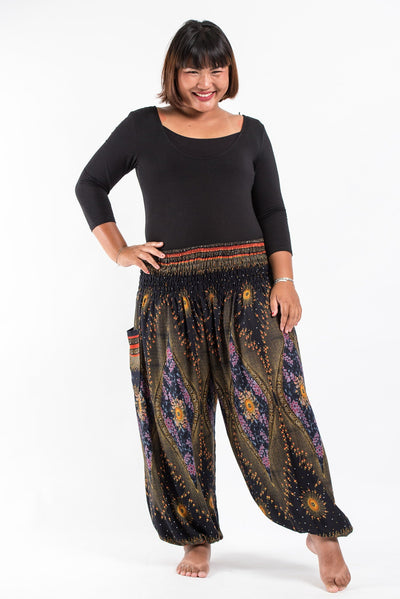 Plus Size Peacock Eye Women's Harem Pants in Black