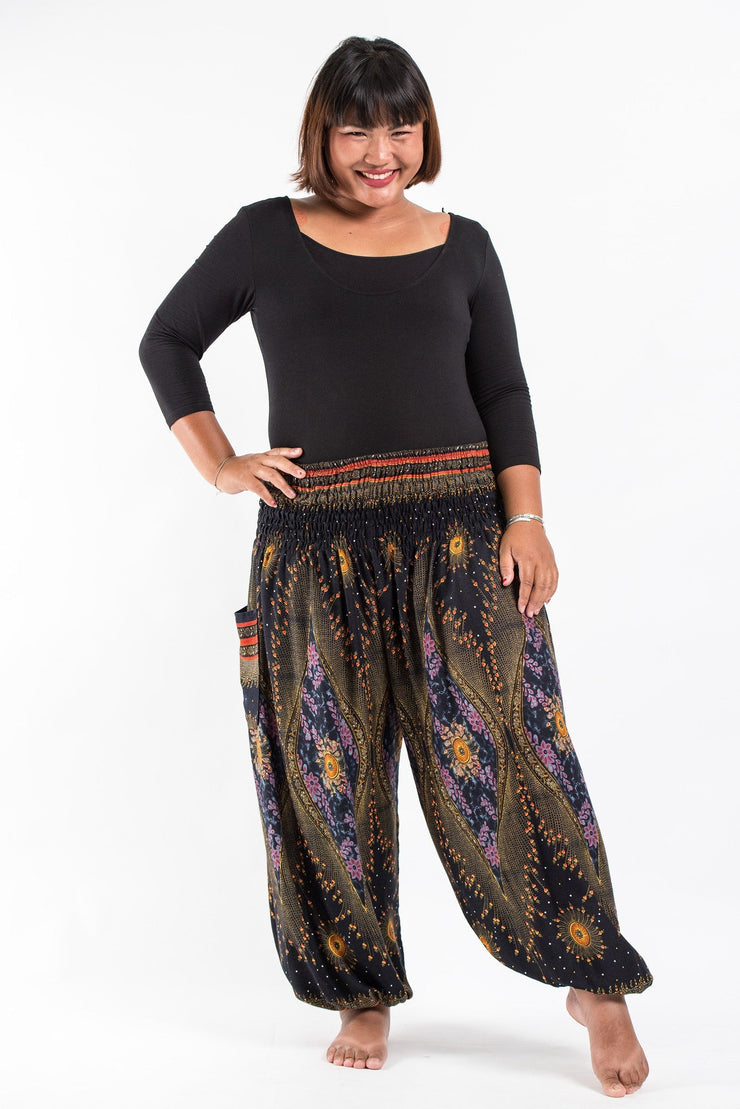 Plus Size Peacock Eye Women's Harem Pants in Black