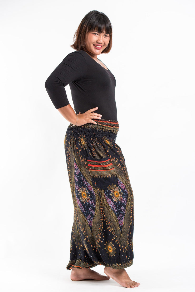 Plus Size Peacock Eye Women's Harem Pants in Black