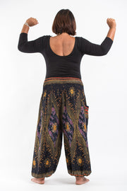 Plus Size Peacock Eye Women's Harem Pants in Black