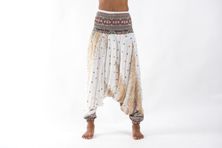 Peacock Feathers 2-in-1 Jumpsuit Harem Pants in White