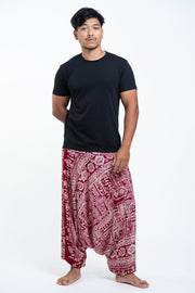 Tribal Prints Drop Crotch Men's Harem Pants in Red