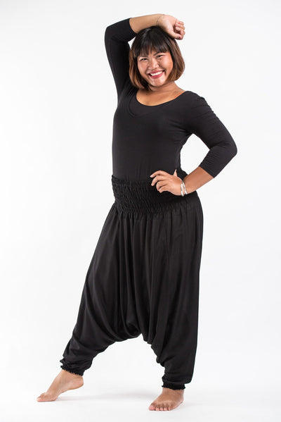 Plus Size Solid Color 2-in-1 Jumpsuit Harem Pants in Black