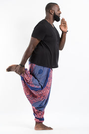 Plus Size Geometric Mandalas Drop Crotch Men's Harem Pants in Blue