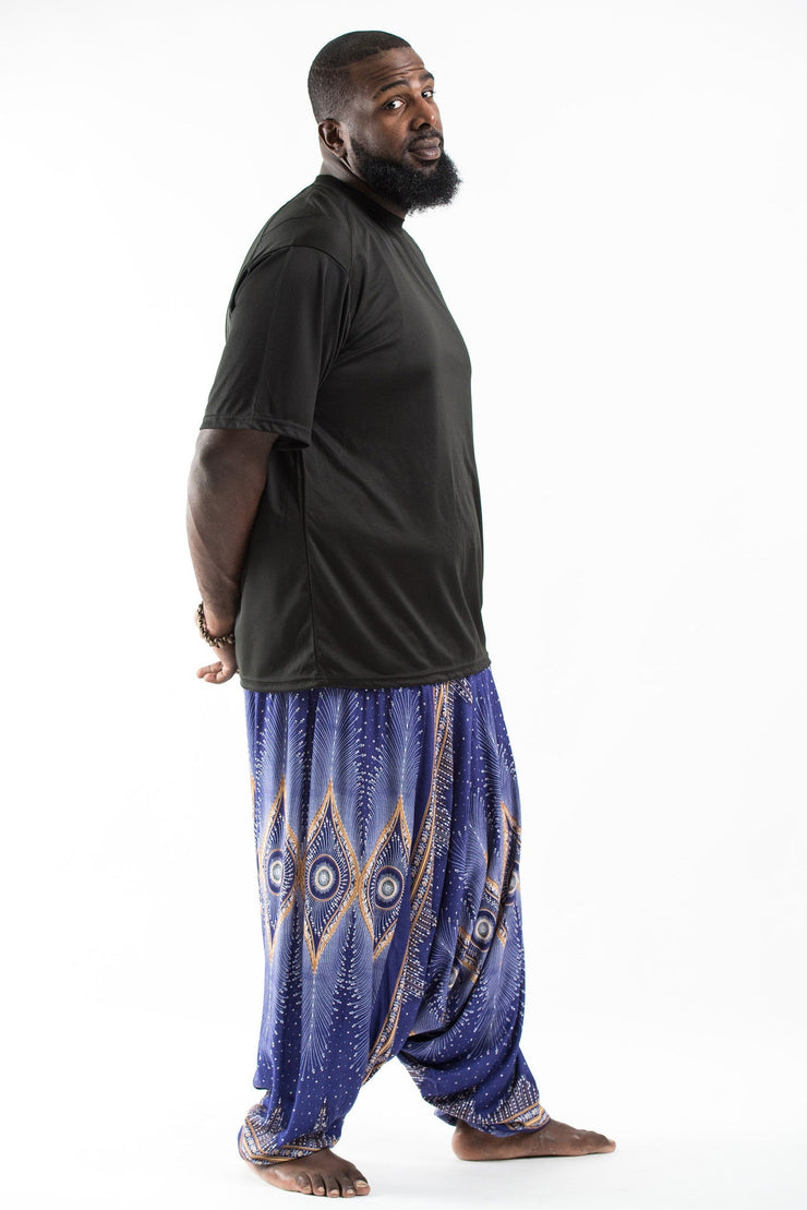 Plus Size Diamond Peacock Drop Crotch Men's Harem Pants in Blue