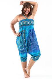 Plus Size Tribal Chakras 2-in-1 Jumpsuit Harem Pants in Blue