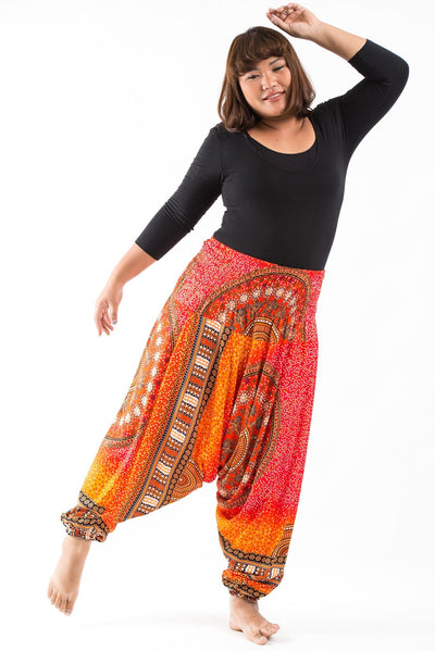 Plus Size Tribal Chakras 2-in-1 Jumpsuit Harem Pants in Orange