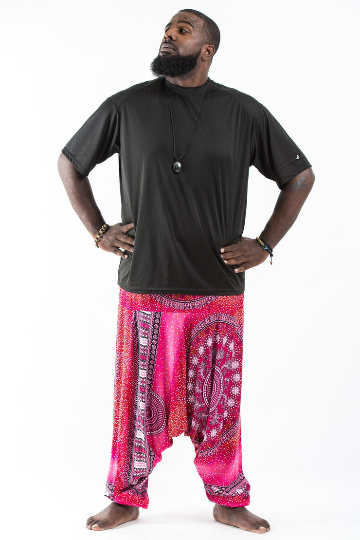 Plus Size Tribal Chakras Drop Crotch Men's Harem Pants in Pink