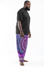 Plus Size Tribal Chakras Drop Crotch Men's Harem Pants in Purple