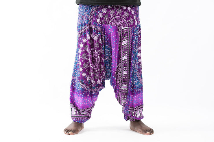 Plus Size Tribal Chakras Drop Crotch Men's Harem Pants in Purple