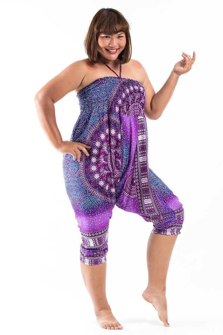 Plus Size Tribal Chakras 2-in-1 Jumpsuit Harem Pants in Purple