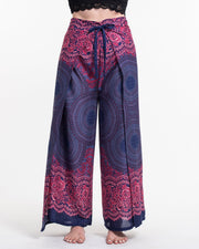 Geometric Mandalas Wrap Palazzo Style Harem Pants in Blue