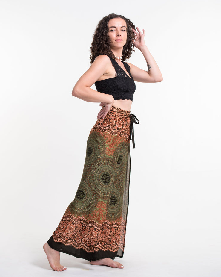 Geometric Mandalas Wrap Palazzo Style Harem Pants in Olive