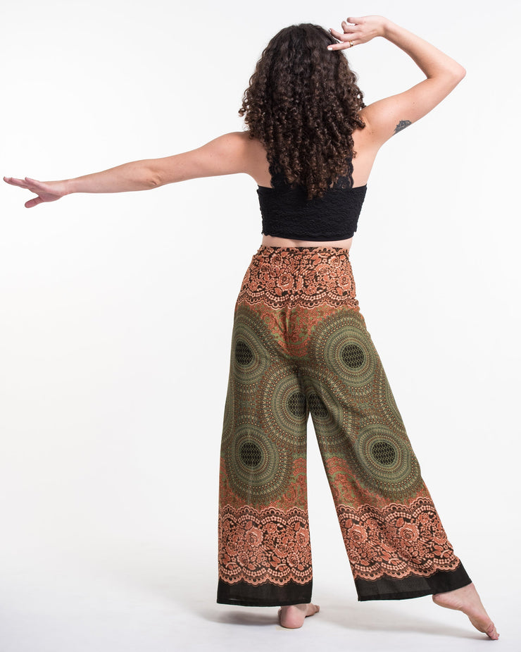 Geometric Mandalas Wrap Palazzo Style Harem Pants in Olive