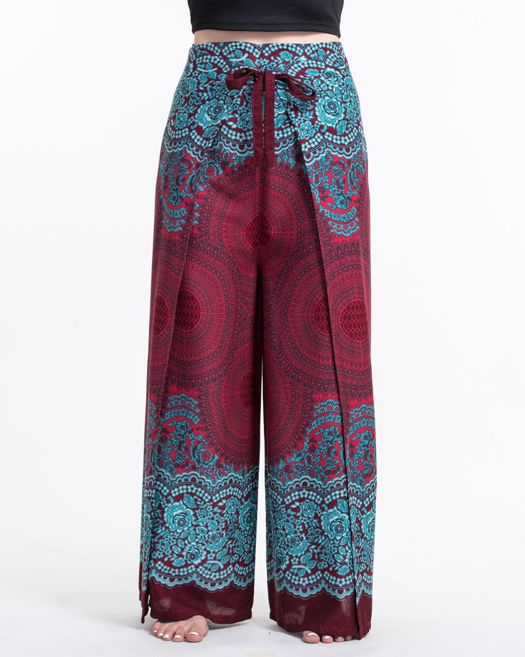 Geometric Mandalas Wrap Palazzo Style Harem Pants in Red