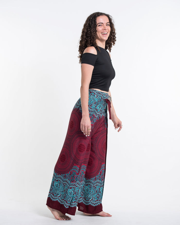 Geometric Mandalas Wrap Palazzo Style Harem Pants in Red