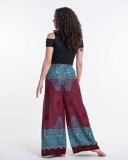 Geometric Mandalas Wrap Palazzo Style Harem Pants in Red