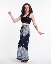 Blooming Vines Wrap Palazzo Style Harem Pants in Navy