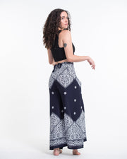 Blooming Vines Wrap Palazzo Style Harem Pants in Navy