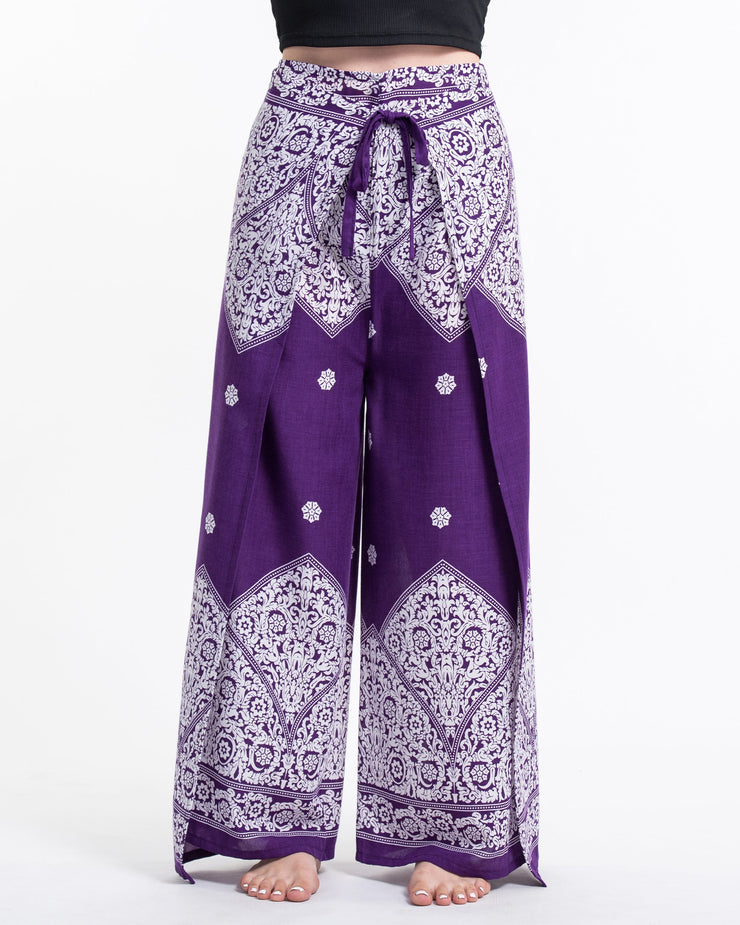 Blooming Vines Wrap Palazzo Style Harem Pants in Purple