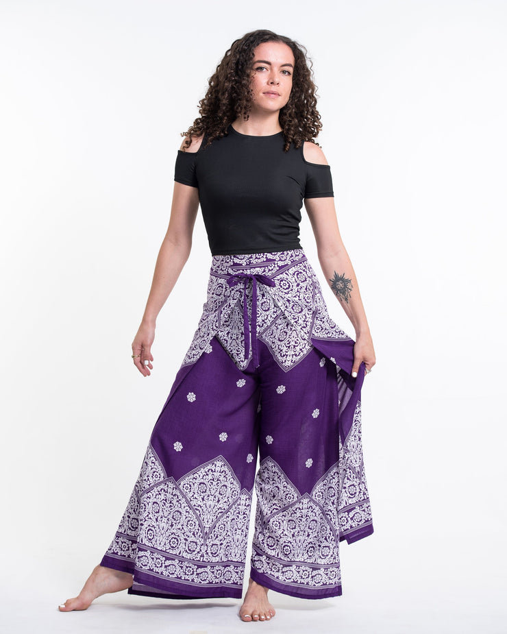 Blooming Vines Wrap Palazzo Style Harem Pants in Purple