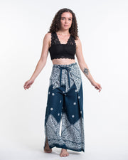 Blooming Vines Wrap Palazzo Style Harem Pants in Teal